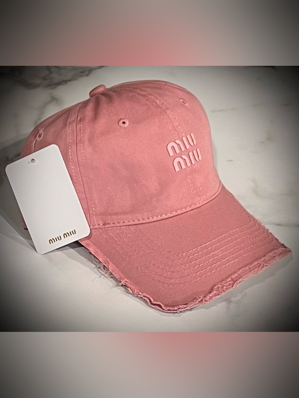 Miu Miu Pink Distressed baseball Cap